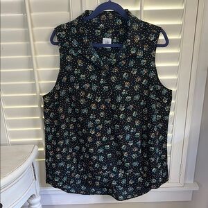CAbi WHIMSY Black Floral Sleeveless Top